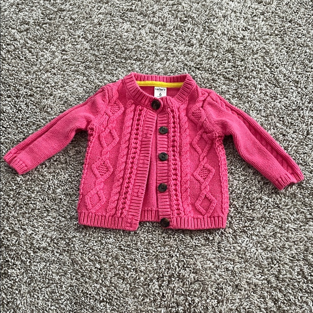 Carter's Bright Pink Knit Baby Cardigan 6 months